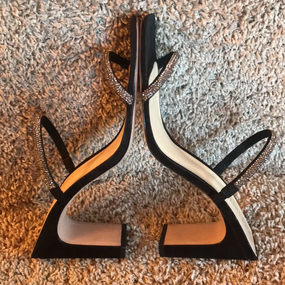 Schutz Salwa Black Suede Rhinestone Strap Sandals size 10.5
